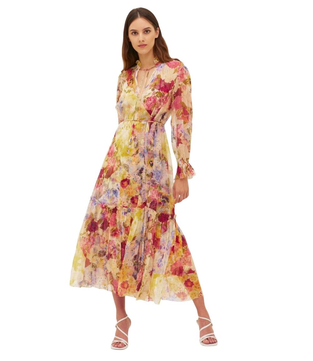 Zimmerman Floral Silk Long Sleeve Dress Boho Chic Lightweight Wedding Size 0
